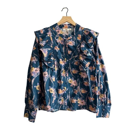 LoveShackFancy Beatrix Floral Blouse, Midnight Blush, Size L, New with tag - Picture 1 of 14